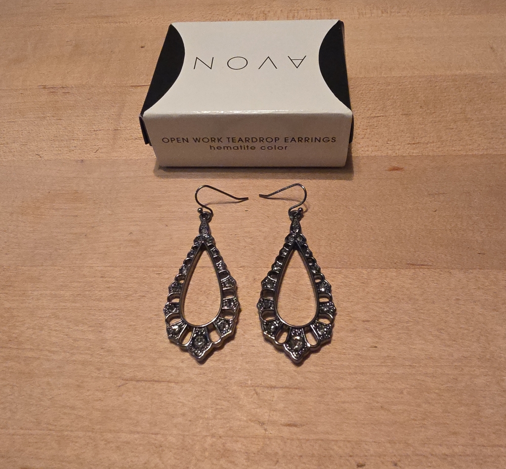 Avon Hematite-Tone Open Work Teardrop Earrings